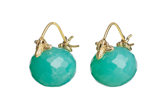 Faceted Rondelle Green Chrysoprase Flyer Earrings