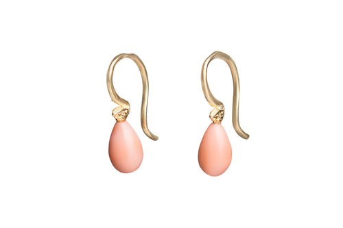 Pink Coral Single Seed Earwire Teardrop Earrings