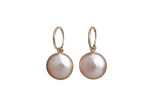 Pink M&M Pearls on Medium Endless Hoops Earrings