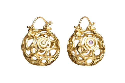 Gold Basket Weave Orb Flyer Earrings