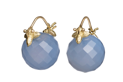Faceted Round Deep Blue Chalcedony Flyer Earrings