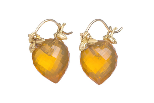 Faceted Turnip Shaped Mexican Fire Opal Flyer Earrings