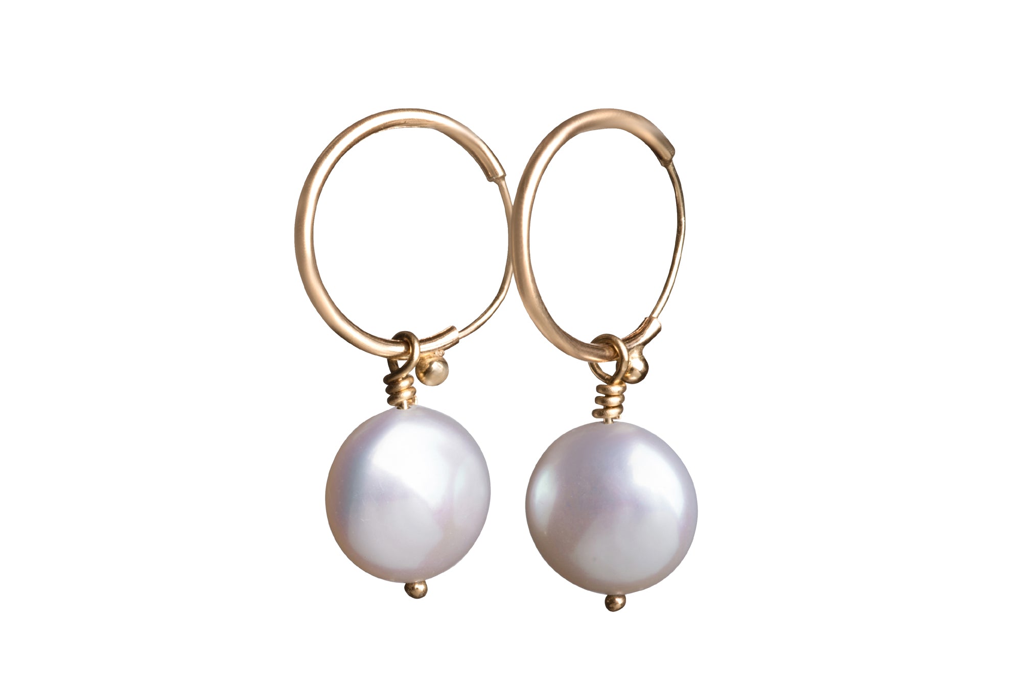White Mini Freshwater M&M pearls on small endless hoops – Gabrielle Sanchez