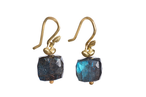 Faceted Labradorite Cube Single Seed Earwire