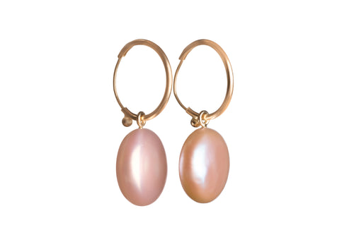 Pink Medium M&M Pearls on Endless Hoops Earrings
