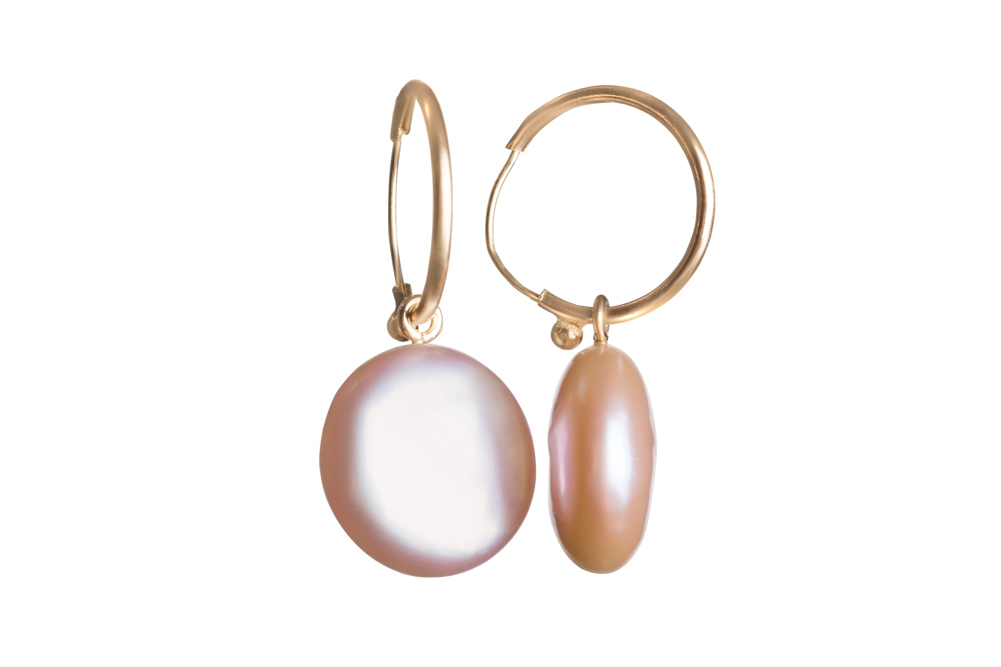Pink Medium M&M Pearls on Endless Hoops Earrings