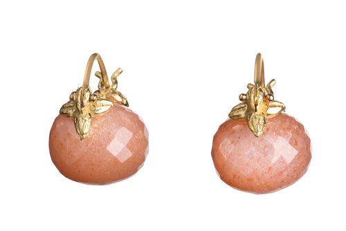 Faceted Baby Peach Moonstone Flyer Earrings