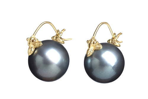 Blue-Black Round Tahitian Pearl Flyer Earrings