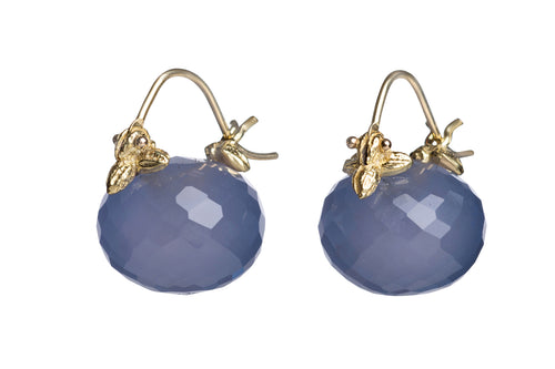 Faceted Rondelle Dark Blue Chalcedony Flyer Earrings