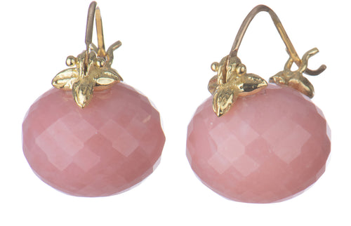 Faceted Pink Opal (Lg) Rondelle 18k Flyer Earrings