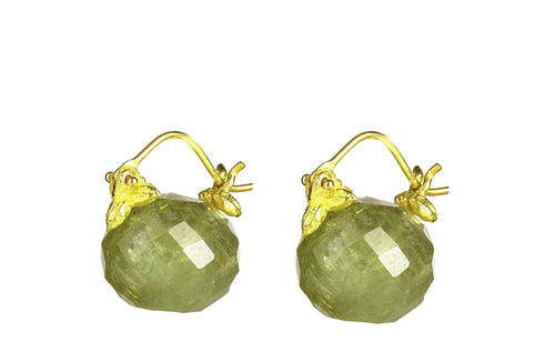 Faceted Rondelle Green Garnet Flyer Earrings