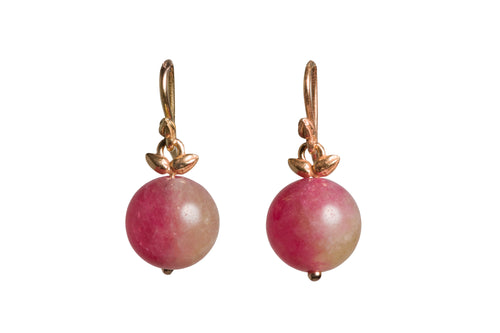 Bi-colored Pink Tourmaline 14k Rose Gold Wing Single Seed Earrings