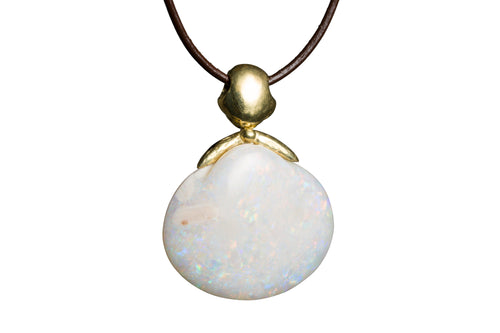 White Opal Shell Pendant on Leather