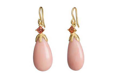 Coral & Saffron Princess Cut Sapphire Petal Cap Earrings