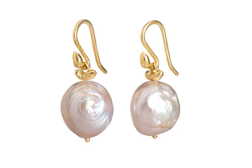 Pink Freshwater Pearl & Double Wing Earring