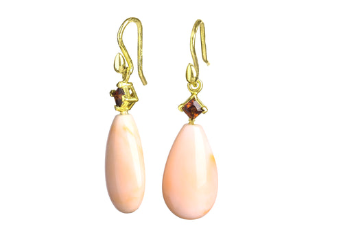 Antique Angel Coral and Crimson Sapphire Earrings