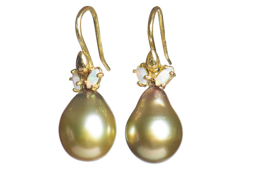 Pistachio Tahitian Pearl-Opal Earrings