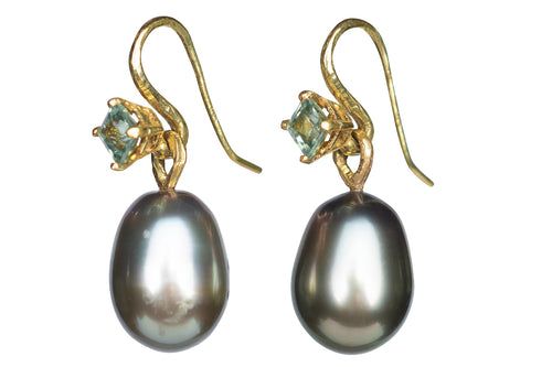 Tahitian & Sapphire Drop Earrings