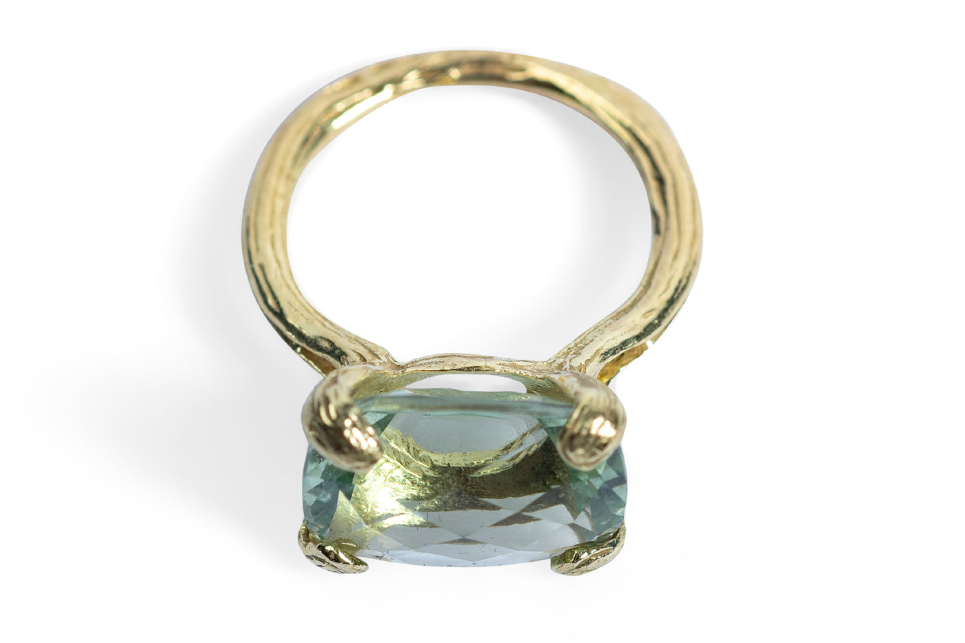 Green Amethyst 18k Petal Shank Ring