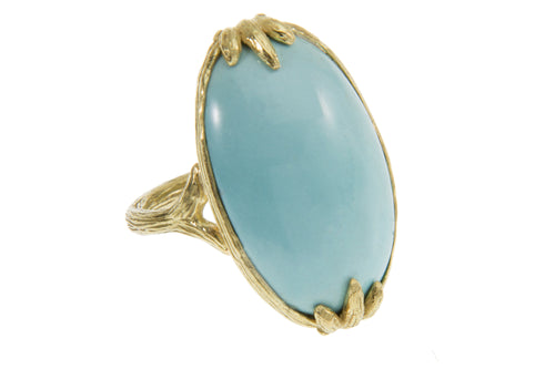 Large Cabachon Persian Turquoise Bezel Claw Ring