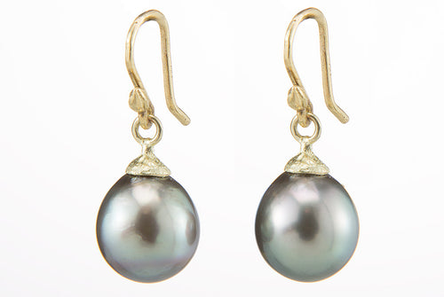 Gray Tahitian Pearls Cone & Cap Earrings