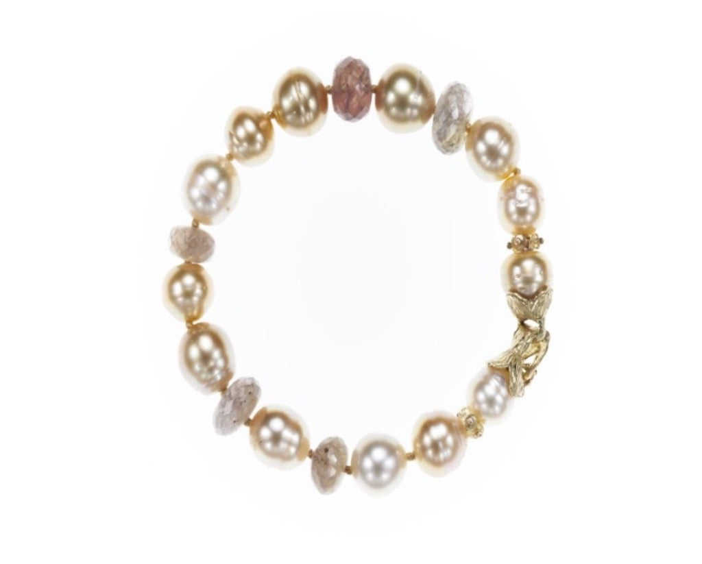 Gold and White South Sea Pearl Bracelet