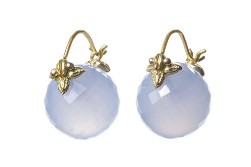 Round Faceted Blue Chalcedony Flyer Earrings