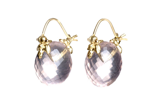 Faceted Barrel Shaped Rose Quartz Petal Flyer Earrings