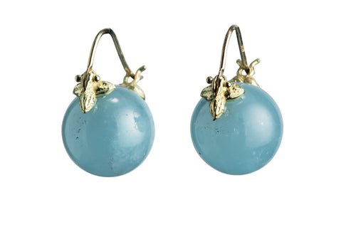 Smooth Round 12mm Aquamarine 18k Flyer earrings