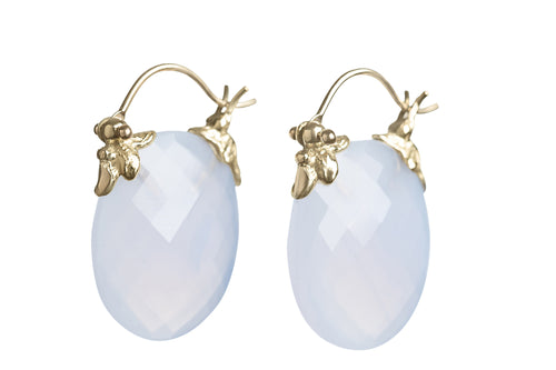 Faceted Oval Pale Blue Chalcedony Petal Flyer Earrings