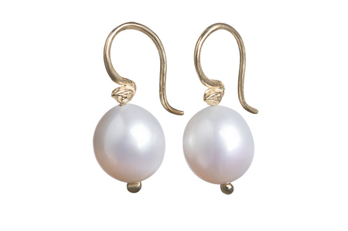 White Medium Freshwater Pearl Drops on Static Single Seed Earrings