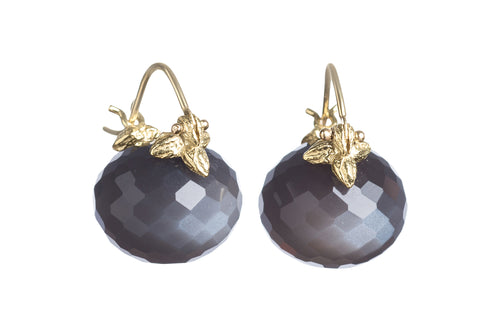Faceted Rondelle Gray Moonstone Flyer Earrings