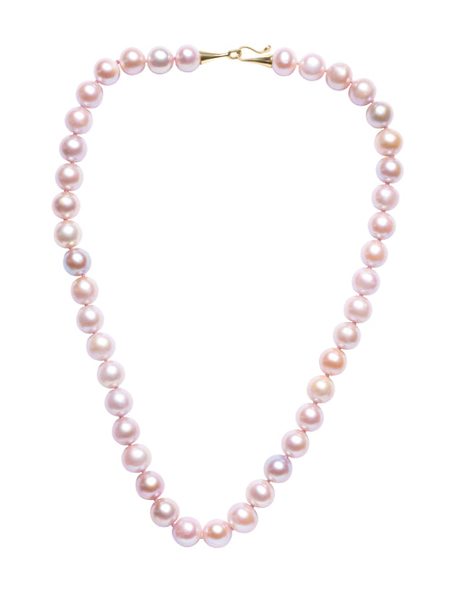 Pink with Purple Overtones Round Freshwater Pearl Necklace