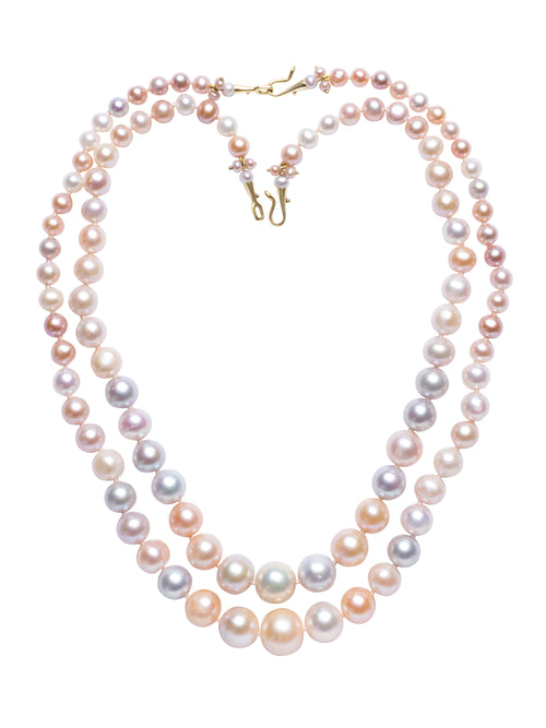 Pair of Nesting Pastel Multi-colored Freshwater Pearl Necklaces